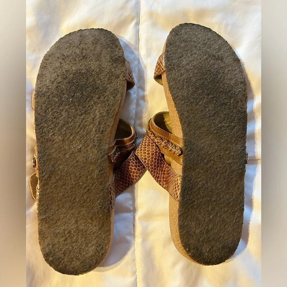 Revitalign Womens 11 Sofia Slide Sandals Brown Leather Snakeprint Cork Footbed - Picture 4 of 5